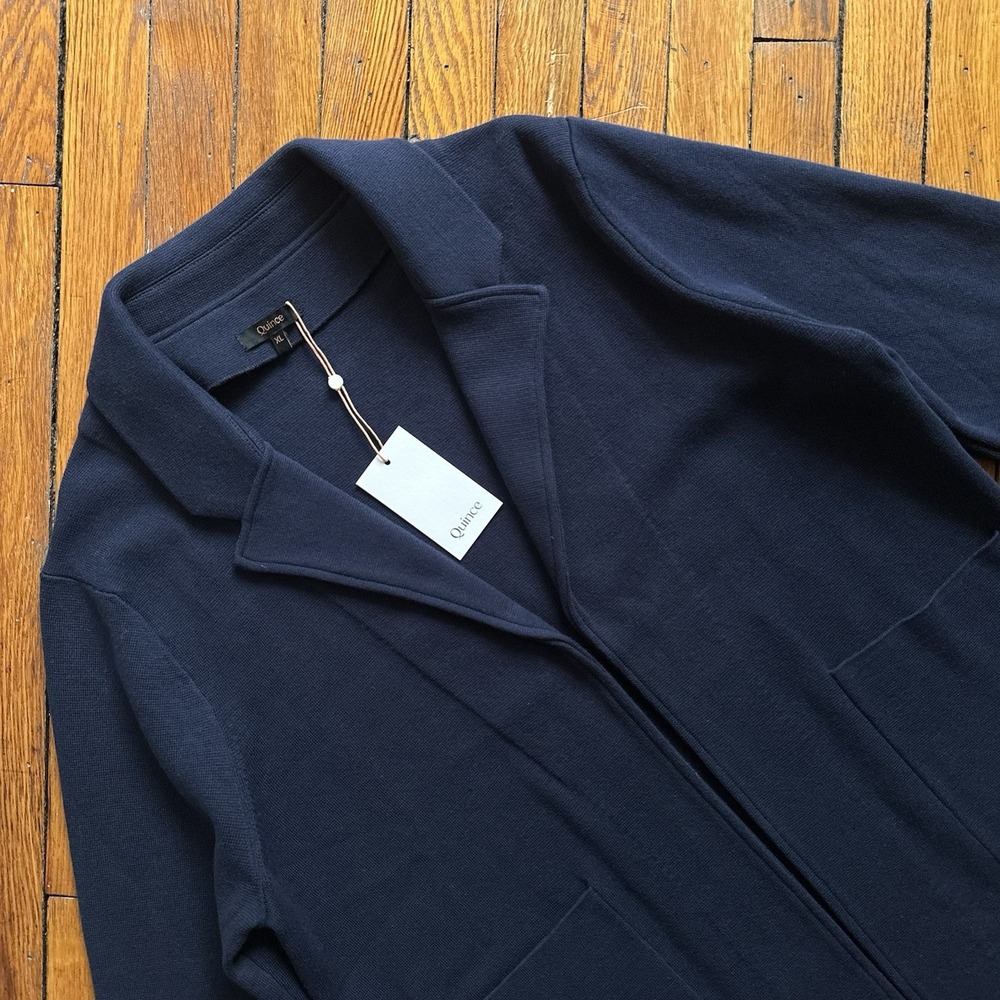 NWT Quince 100% Organic Cotton Knit Blazer Coatigan Women XL Navy Blue Open Min - Picture 2 of 10